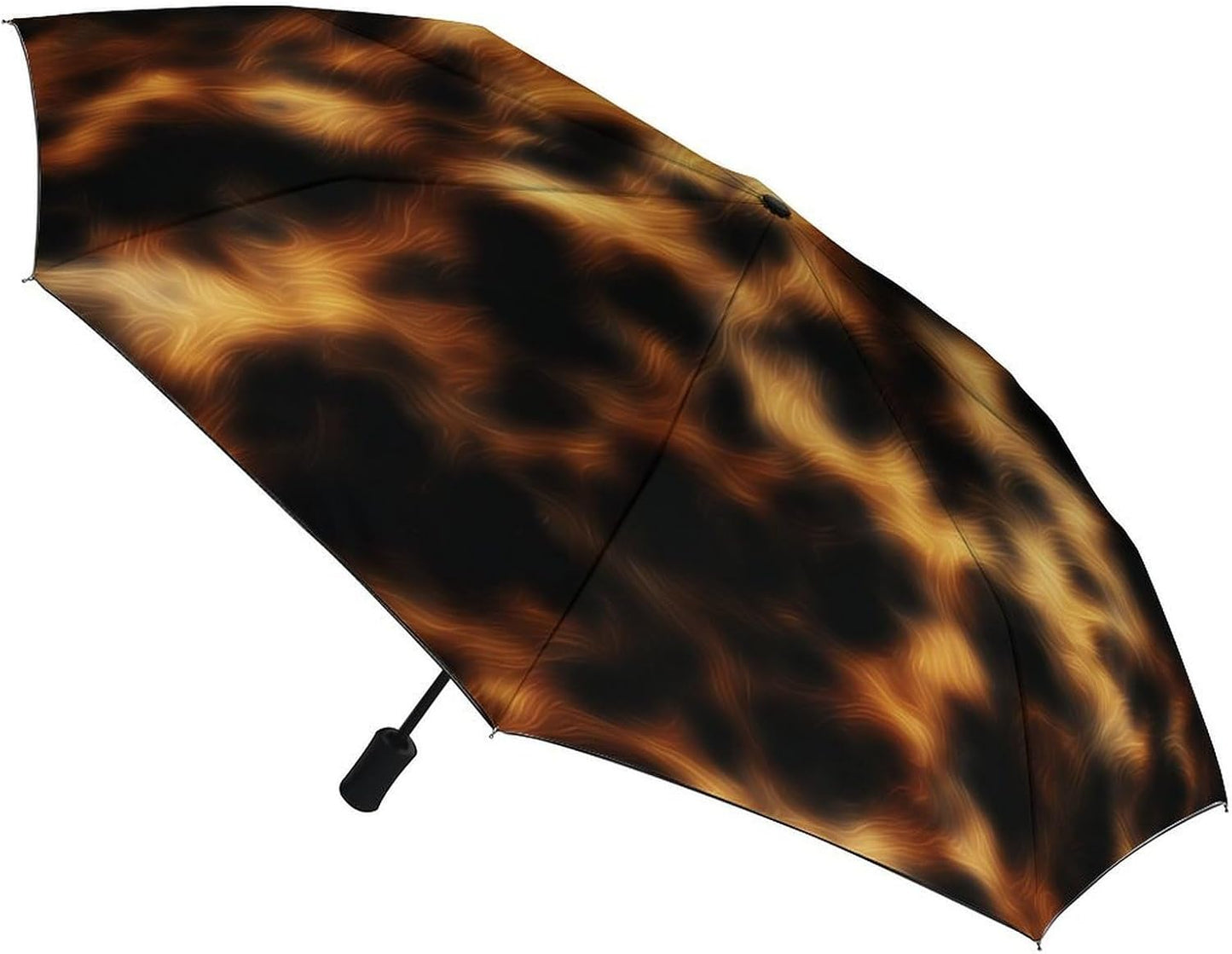 Brown Dark Yellow Tortoiseshell Texture Folding Umbrella 3 Folds Auto Windproof Travel Umbrellas Strong Lightweight Umbrellas for Outdoor Sun Rain