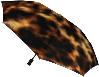 Brown Dark Yellow Tortoiseshell Texture Folding Umbrella 3 Folds Auto Windproof Travel Umbrellas Strong Lightweight Umbrellas for Outdoor Sun Rain