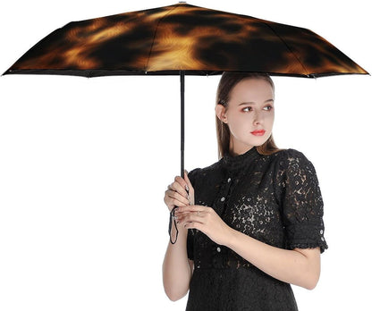 Brown Dark Yellow Tortoiseshell Texture Folding Umbrella 3 Folds Auto Windproof Travel Umbrellas Strong Lightweight Umbrellas for Outdoor Sun Rain
