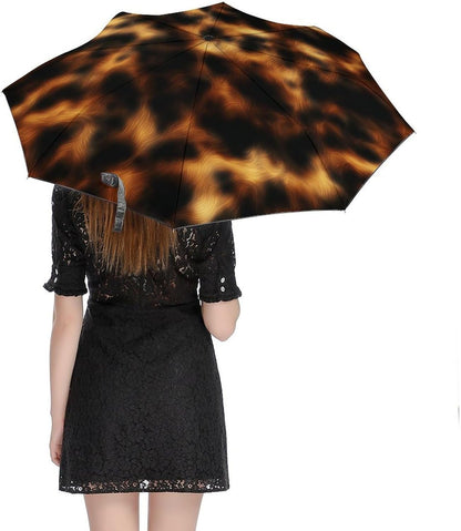 Brown Dark Yellow Tortoiseshell Texture Folding Umbrella 3 Folds Auto Windproof Travel Umbrellas Strong Lightweight Umbrellas for Outdoor Sun Rain