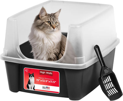 Large High Sided Cat Litter Box, Scatter Shield | High Kickers, Kick-Proof Sides, Extra Deep Pan, Raised Edge Protection, Keeps Floor Clean, Easy Daily Scoop