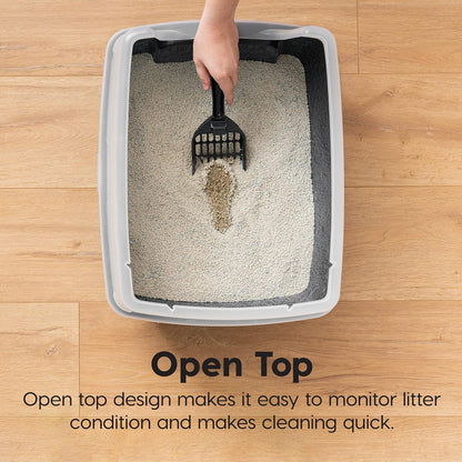 Large High Sided Cat Litter Box, Scatter Shield | High Kickers, Kick-Proof Sides, Extra Deep Pan, Raised Edge Protection, Keeps Floor Clean, Easy Daily Scoop