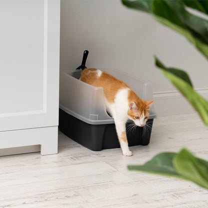Large High Sided Cat Litter Box, Scatter Shield | High Kickers, Kick-Proof Sides, Extra Deep Pan, Raised Edge Protection, Keeps Floor Clean, Easy Daily Scoop