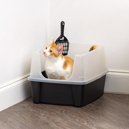 Large High Sided Cat Litter Box, Scatter Shield | High Kickers, Kick-Proof Sides, Extra Deep Pan, Raised Edge Protection, Keeps Floor Clean, Easy Daily Scoop