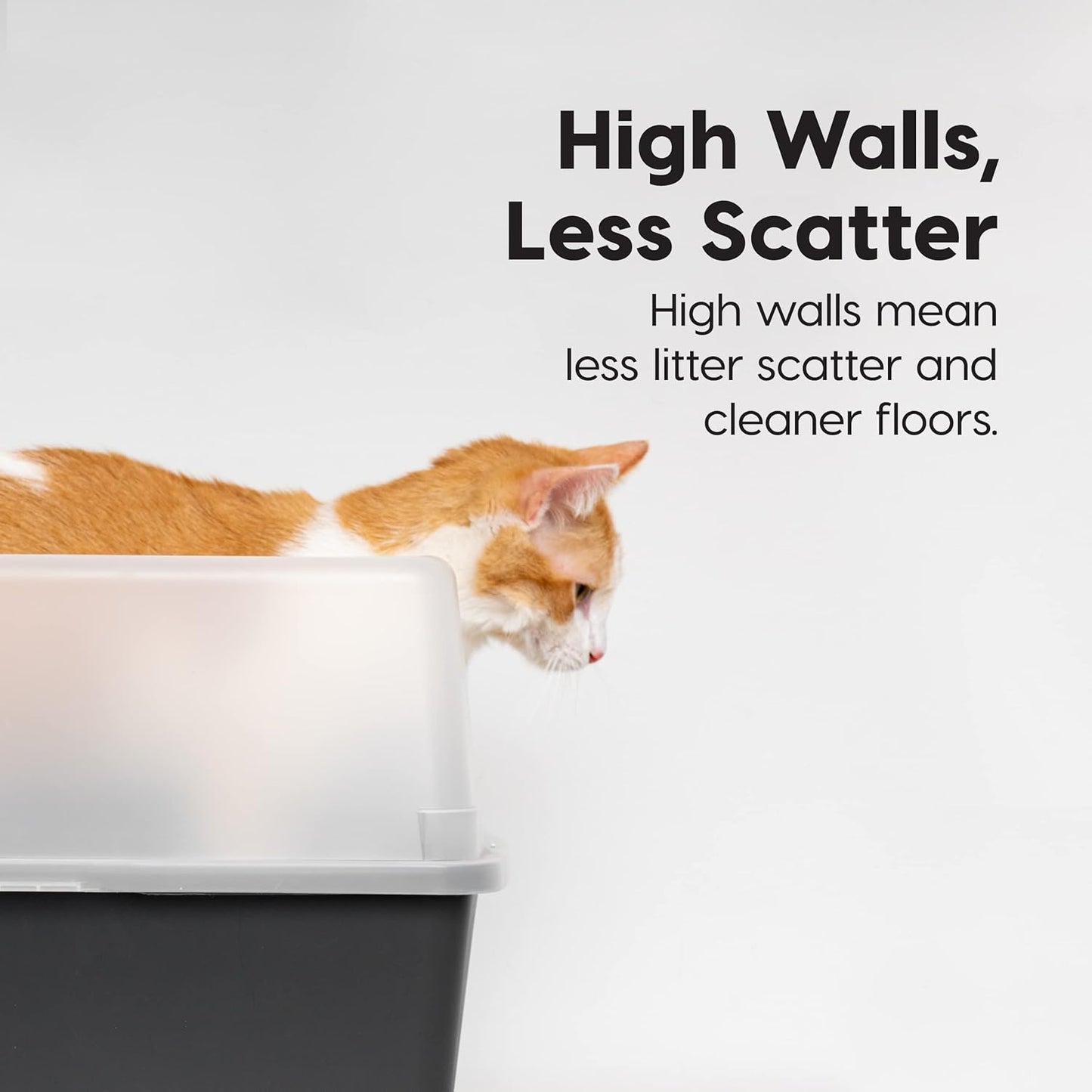 Large High Sided Cat Litter Box, Scatter Shield | High Kickers, Kick-Proof Sides, Extra Deep Pan, Raised Edge Protection, Keeps Floor Clean, Easy Daily Scoop