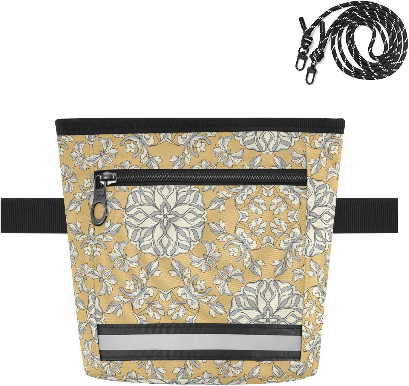 Flowers Leaves Yellow Dog Treat Pouch for Pet Training Dog Bag Holder | with Magnetic Closure, Water-Resistant, 1.7L Capacity, Hands-Free, Adjustable Shoulder Straps, for Night Walks