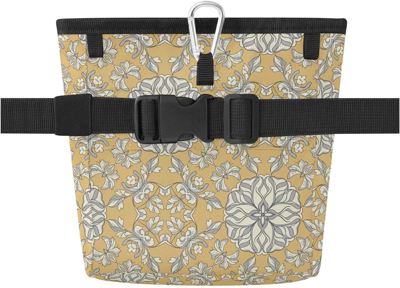 Flowers Leaves Yellow Dog Treat Pouch for Pet Training Dog Bag Holder | with Magnetic Closure, Water-Resistant, 1.7L Capacity, Hands-Free, Adjustable Shoulder Straps, for Night Walks