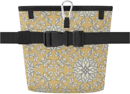 Flowers Leaves Yellow Dog Treat Pouch for Pet Training Dog Bag Holder | with Magnetic Closure, Water-Resistant, 1.7L Capacity, Hands-Free, Adjustable Shoulder Straps, for Night Walks