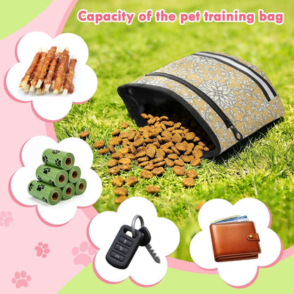 Flowers Leaves Yellow Dog Treat Pouch for Pet Training Dog Bag Holder | with Magnetic Closure, Water-Resistant, 1.7L Capacity, Hands-Free, Adjustable Shoulder Straps, for Night Walks