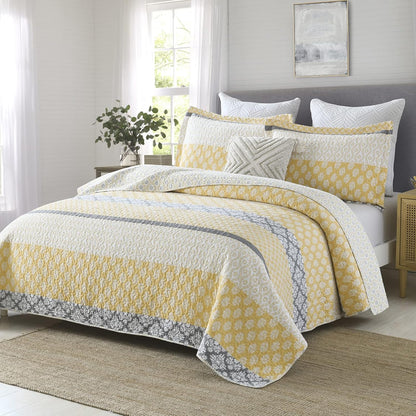 Yellow Quilt King Size - King Quilt Set, 100% Long-Staple Cotton Floral Quilt Bedding Set Bedspreads, Patchwork Reversible Lightweight Comforter Bed Spread for All Season, Yellow/Gray, 3 Pcs
