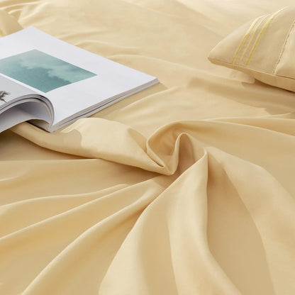 Light Yellow Queen Size Sheet Set - 6 Piece Luxury 1800 Thread Count Bedding Sheets & Pillowcases - 16 Inch Deep Pocket Microfiber Bedding Set - Soft & Wrinkle Bed Sheets