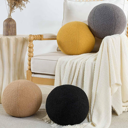 Ball Pillow Round Boucle Yellow Couch Bed Throw Decor Accent 11.8" | Soft plush round pillow, boho pillows, decorative pillows for bed, aesthetic room decor - modern accent for couch & sofa.