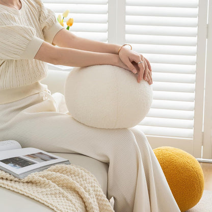 Ball Pillow Round Boucle Yellow Couch Bed Throw Decor Accent 11.8" | Soft plush round pillow, boho pillows, decorative pillows for bed, aesthetic room decor - modern accent for couch & sofa.
