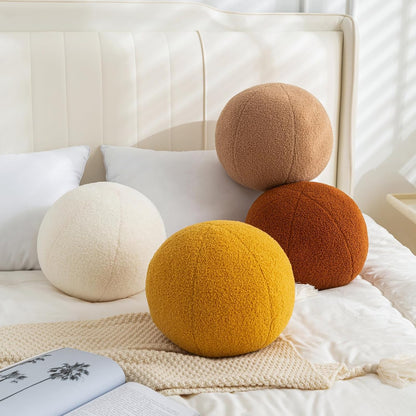 Ball Pillow Round Boucle Yellow Couch Bed Throw Decor Accent 11.8" | Soft plush round pillow, boho pillows, decorative pillows for bed, aesthetic room decor - modern accent for couch & sofa.