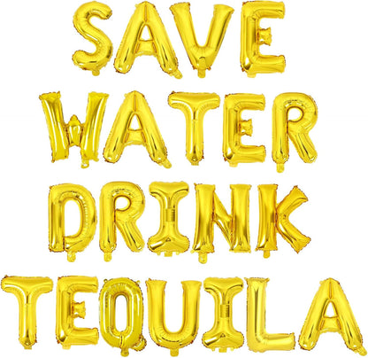 Save Water Drink Tequila Decorations Gold Save Water Drink Tequila Balloon Banner Lemon Balloon Banner Decor for Cinco de Mayo Final Fiesta Bachelorette Birthday Party Cocktail Themed Party