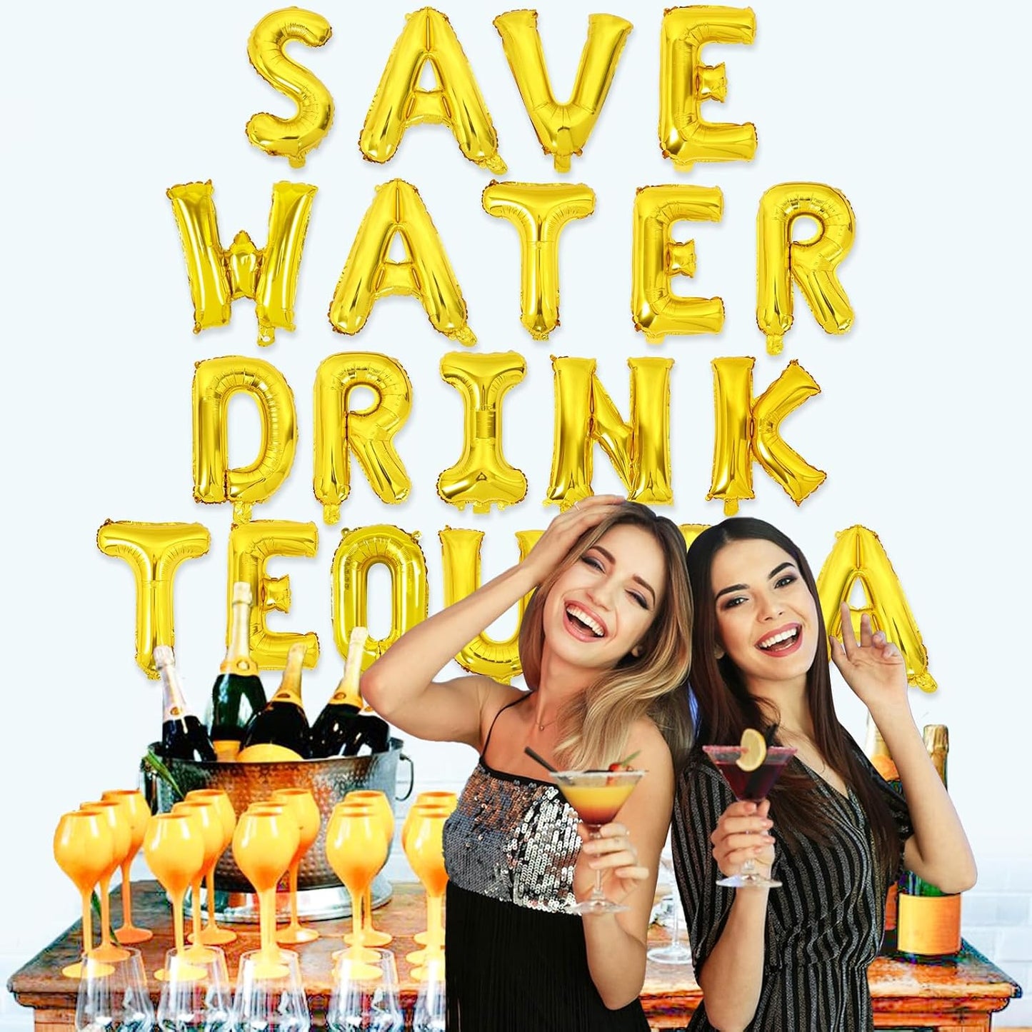 Save Water Drink Tequila Decorations Gold Save Water Drink Tequila Balloon Banner Lemon Balloon Banner Decor for Cinco de Mayo Final Fiesta Bachelorette Birthday Party Cocktail Themed Party