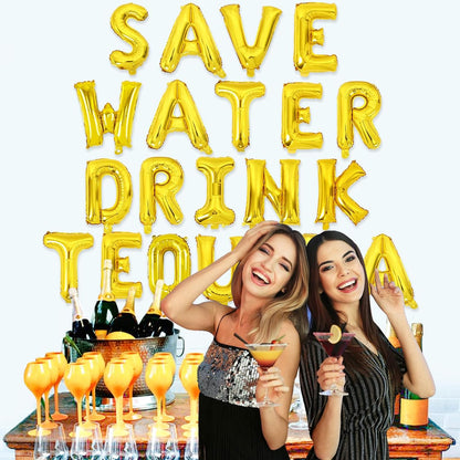 Save Water Drink Tequila Decorations Gold Save Water Drink Tequila Balloon Banner Lemon Balloon Banner Decor for Cinco de Mayo Final Fiesta Bachelorette Birthday Party Cocktail Themed Party