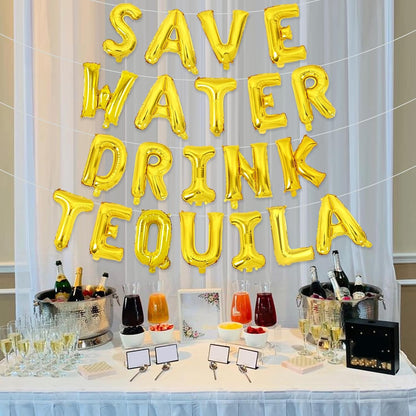 Save Water Drink Tequila Decorations Gold Save Water Drink Tequila Balloon Banner Lemon Balloon Banner Decor for Cinco de Mayo Final Fiesta Bachelorette Birthday Party Cocktail Themed Party