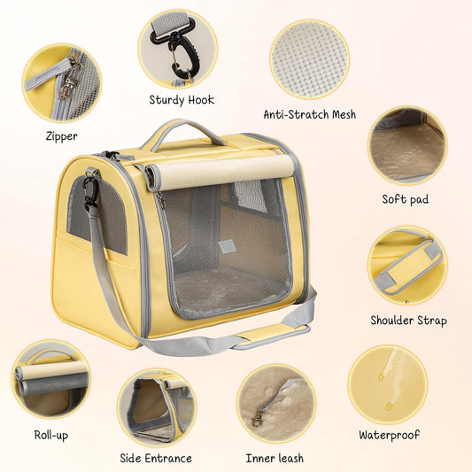 Pet Carriers for Cats Small Soft-Sided Travel Animal Dogs Under 16lbs, Collapsible Travel Pet Carrier Bag for Puppies Kittens Cats Dogs,Yellow