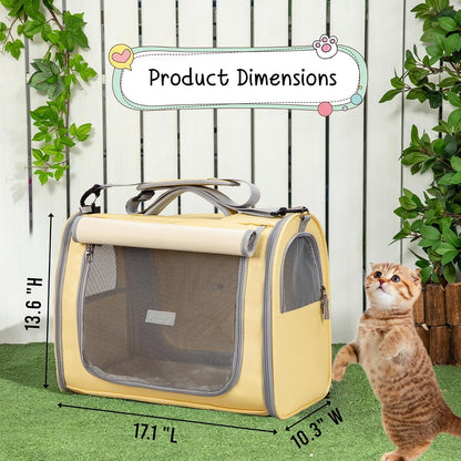 Pet Carriers for Cats Small Soft-Sided Travel Animal Dogs Under 16lbs, Collapsible Travel Pet Carrier Bag for Puppies Kittens Cats Dogs,Yellow