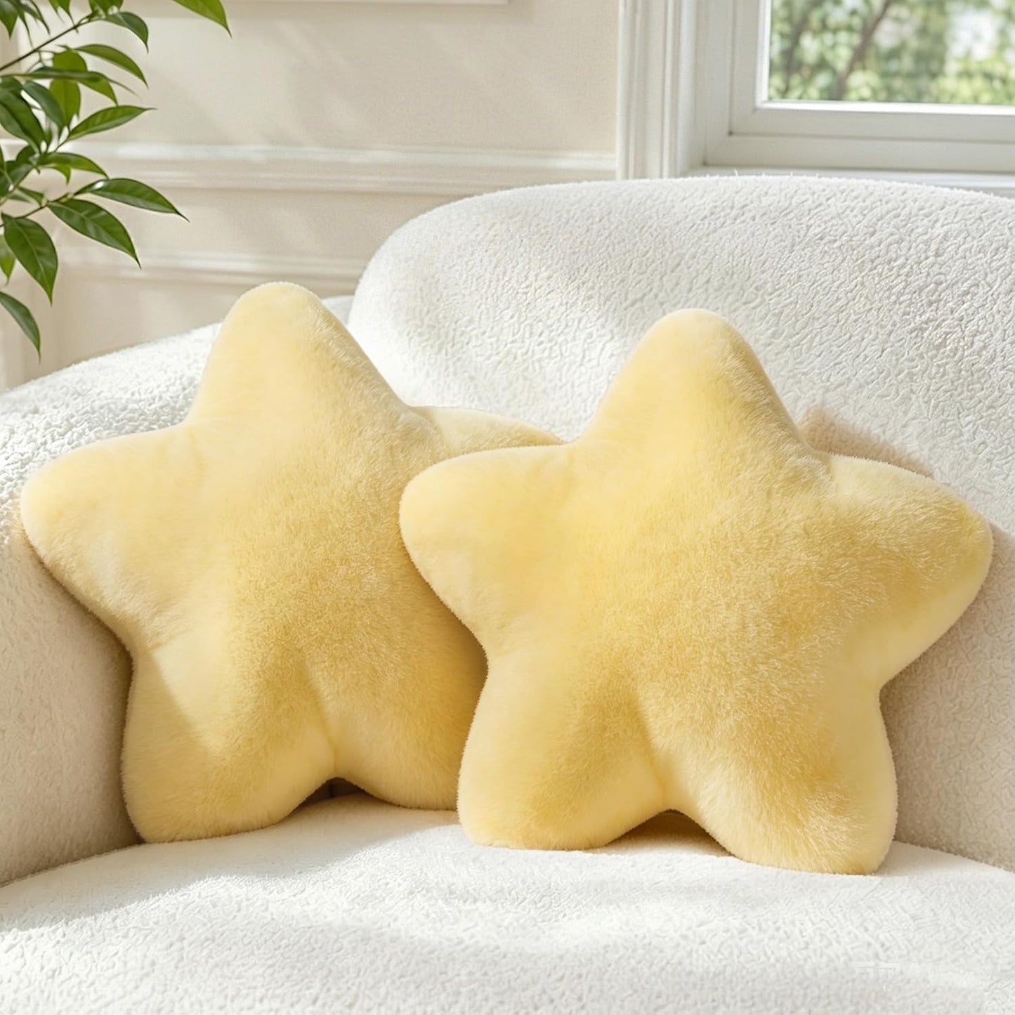 2PCS Star Pillow Set,15.35“ Cute Yellow Decorative Throw Pillows for Bed | Star Shaped Throw Pillows, Soft Faux Plush,PP Cotton Filling, Aesthetic Pillow Cushion for Room Bedroom Sofa Couch Decor