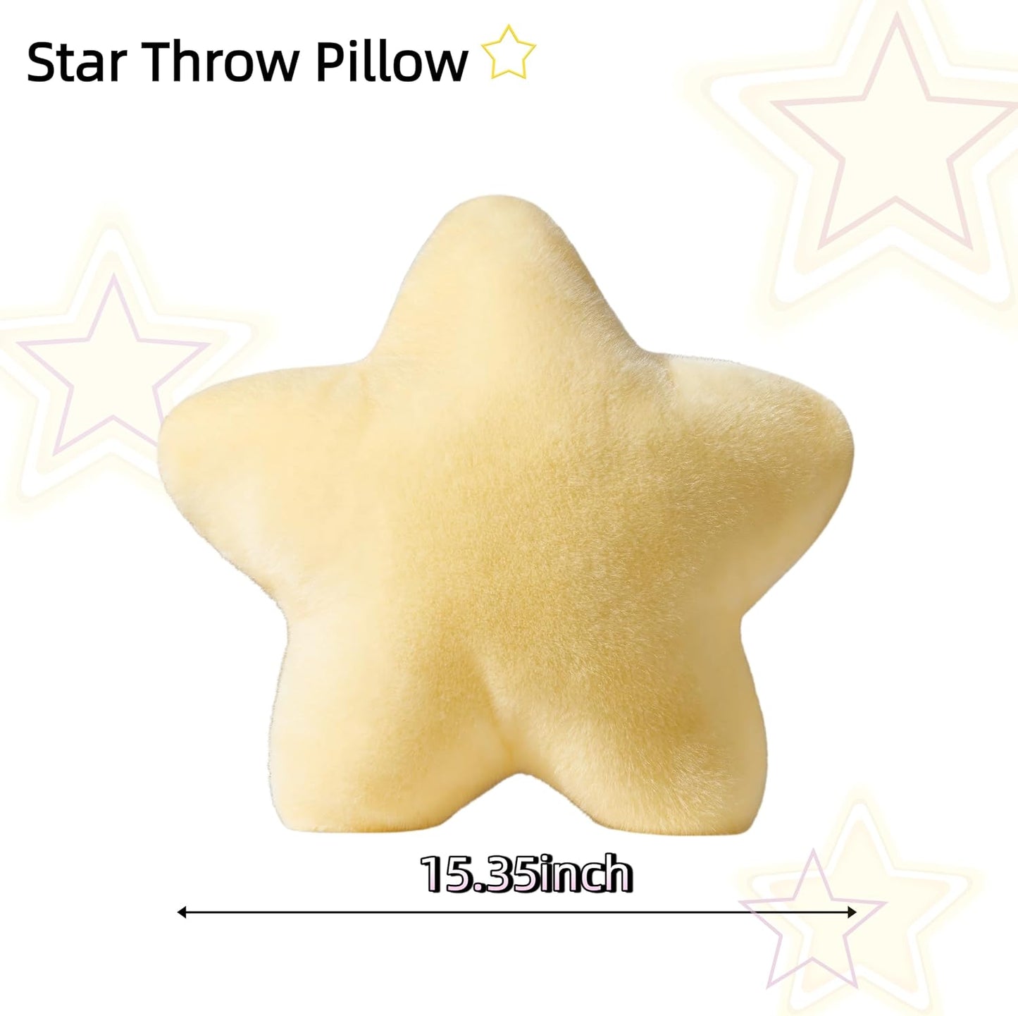 2PCS Star Pillow Set,15.35“ Cute Yellow Decorative Throw Pillows for Bed | Star Shaped Throw Pillows, Soft Faux Plush,PP Cotton Filling, Aesthetic Pillow Cushion for Room Bedroom Sofa Couch Decor