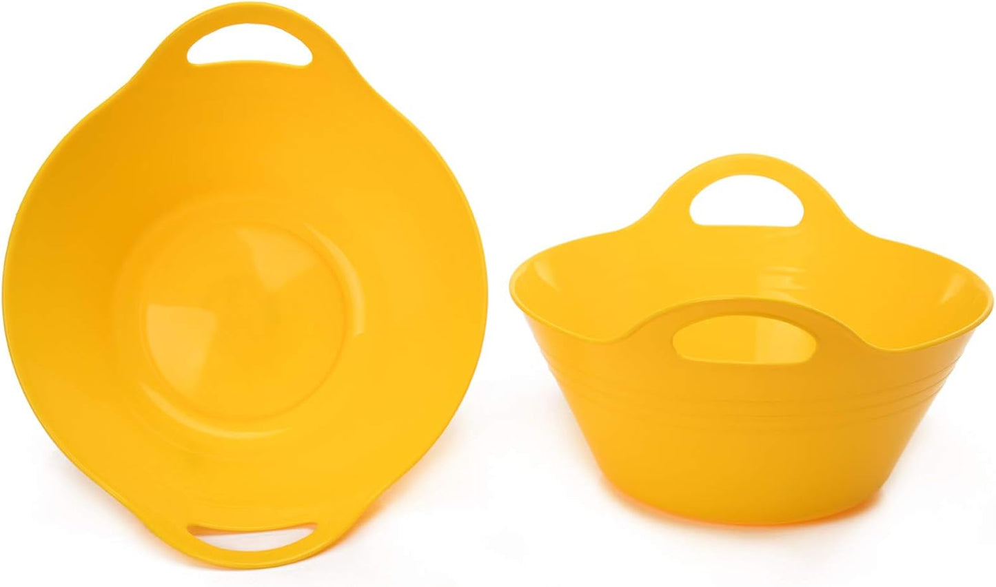 Home Plastic Bowls with Handles (1.8L Medium 2pk, Yellow)