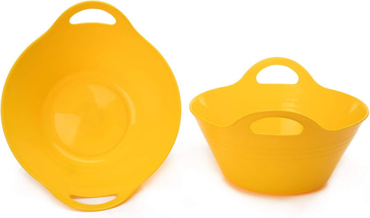 Home Plastic Bowls with Handles (1.8L Medium 2pk, Yellow)