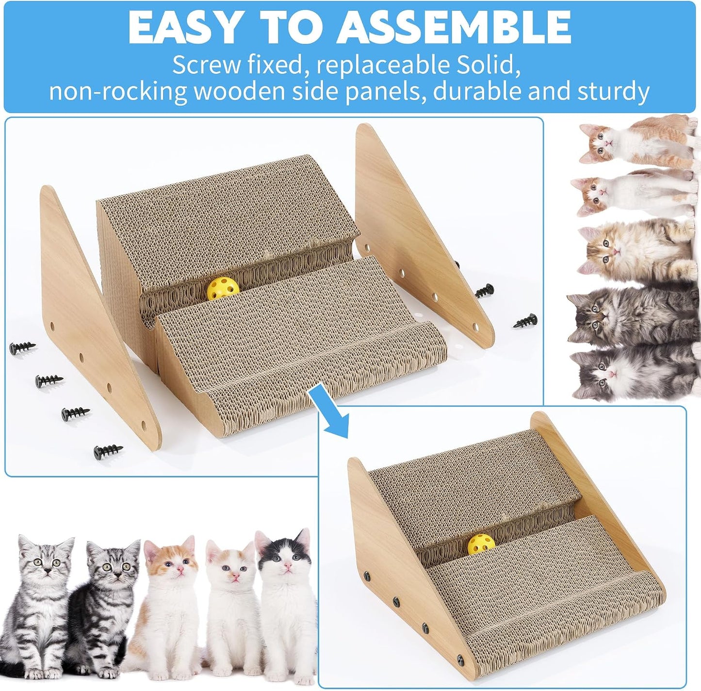 Litter Box Ramp for Elder Cats & Kittens, Corrugated Paper Cat Scratcher Post with a Ball, Suitable for Second Generation Automatic Litter Box