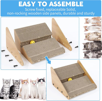 Litter Box Ramp for Elder Cats & Kittens, Corrugated Paper Cat Scratcher Post with a Ball, Suitable for Second Generation Automatic Litter Box