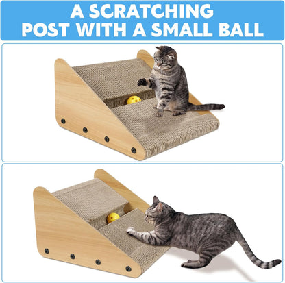 Litter Box Ramp for Elder Cats & Kittens, Corrugated Paper Cat Scratcher Post with a Ball, Suitable for Second Generation Automatic Litter Box