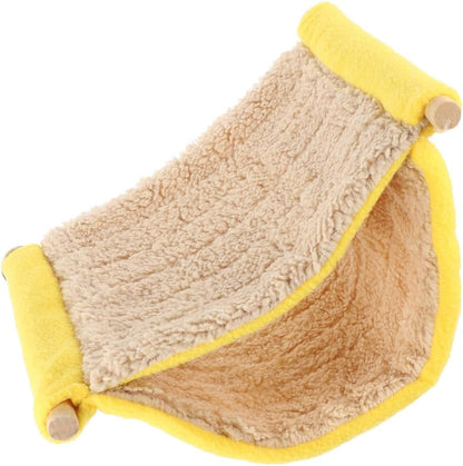 Double Layer Small Pet Hammock Bed Plush Hanging Nest for Hamster and Parrot Cage Accessories, Yellow Warm Sleeping Hut for Small Animals