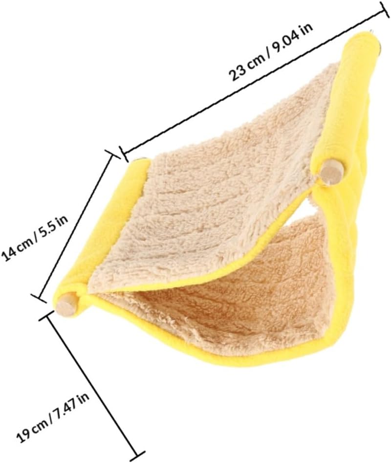 Double Layer Small Pet Hammock Bed Plush Hanging Nest for Hamster and Parrot Cage Accessories, Yellow Warm Sleeping Hut for Small Animals