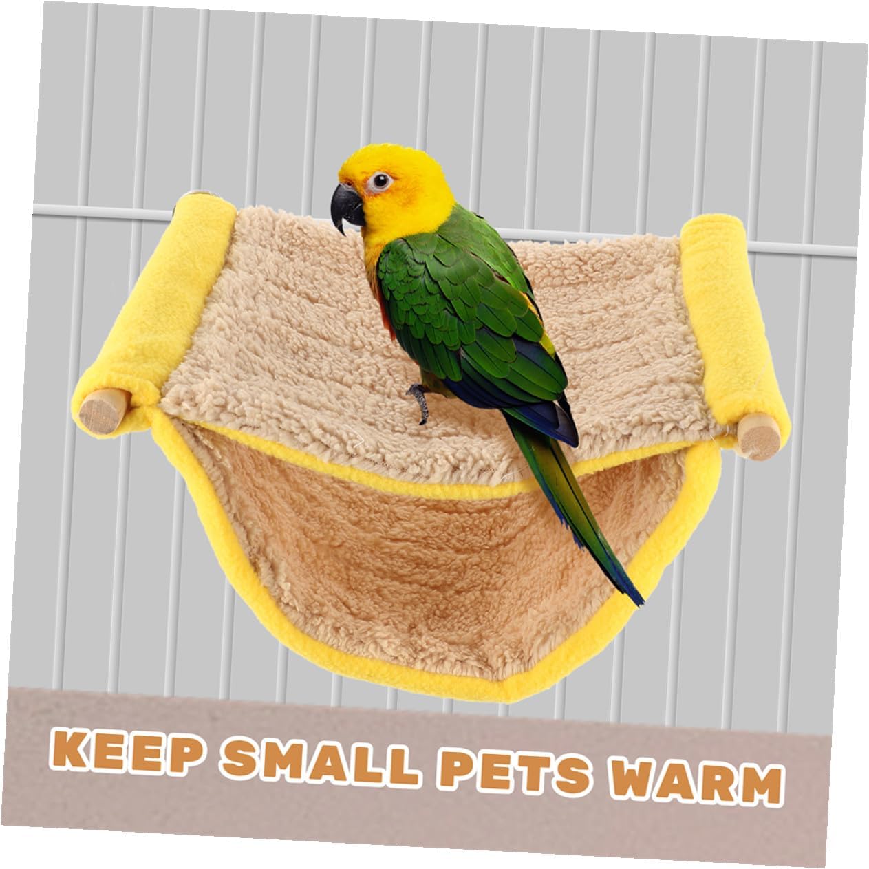 Double Layer Small Pet Hammock Bed Plush Hanging Nest for Hamster and Parrot Cage Accessories, Yellow Warm Sleeping Hut for Small Animals