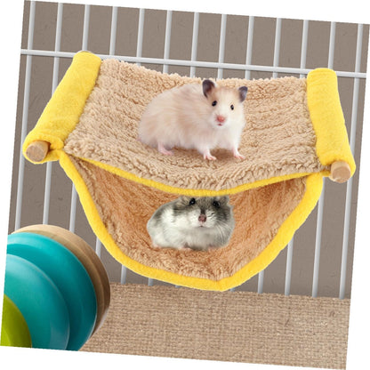 Double Layer Small Pet Hammock Bed Plush Hanging Nest for Hamster and Parrot Cage Accessories, Yellow Warm Sleeping Hut for Small Animals