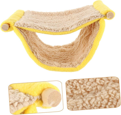 Double Layer Small Pet Hammock Bed Plush Hanging Nest for Hamster and Parrot Cage Accessories, Yellow Warm Sleeping Hut for Small Animals