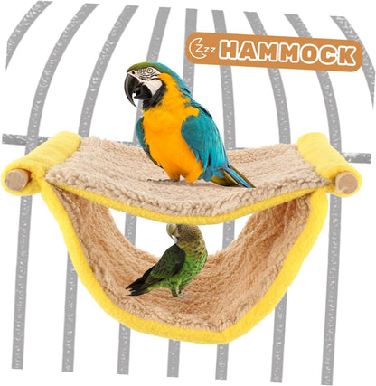 Double Layer Small Pet Hammock Bed Plush Hanging Nest for Hamster and Parrot Cage Accessories, Yellow Warm Sleeping Hut for Small Animals