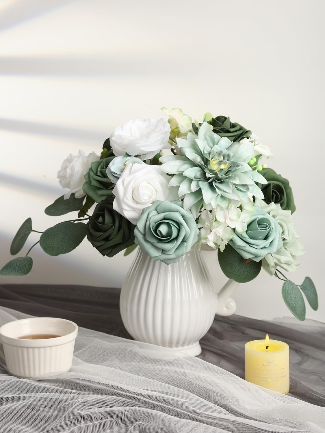 Multi Use Artificial Flowers Combo for DIY Centerpieces Arrangements Wedding Bridal Bouquet Table Chair Decor Candle Holder Baby Shower Cake Decor Flower Strips Home Décor (Yellow)