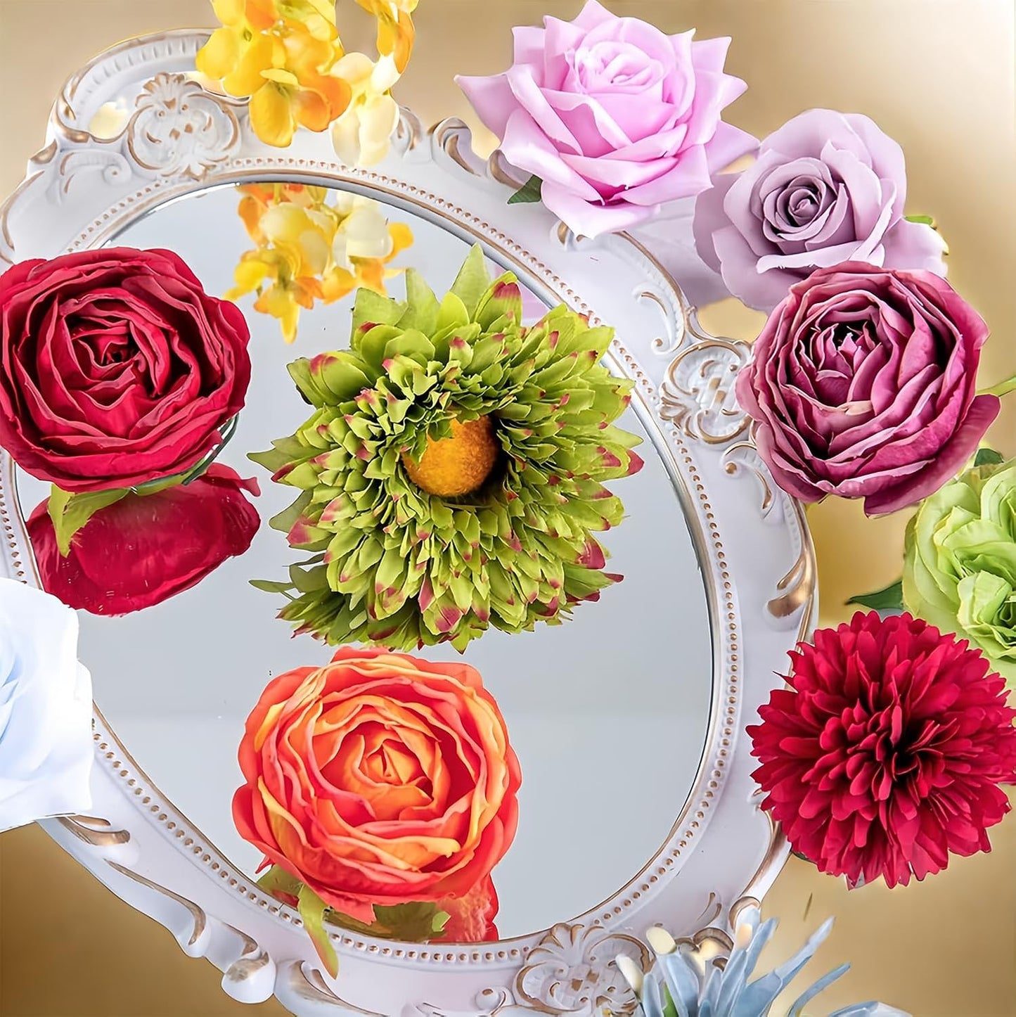 Multi Use Artificial Flowers Combo for DIY Centerpieces Arrangements Wedding Bridal Bouquet Table Chair Decor Candle Holder Baby Shower Cake Decor Flower Strips Home Décor (Yellow)
