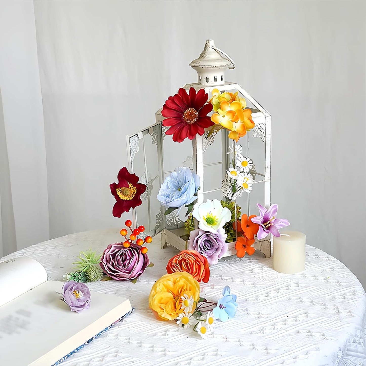 Multi Use Artificial Flowers Combo for DIY Centerpieces Arrangements Wedding Bridal Bouquet Table Chair Decor Candle Holder Baby Shower Cake Decor Flower Strips Home Décor (Yellow)