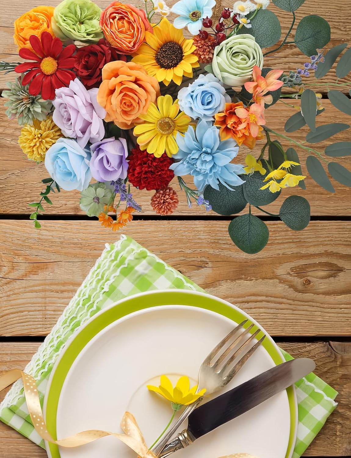 Multi Use Artificial Flowers Combo for DIY Centerpieces Arrangements Wedding Bridal Bouquet Table Chair Decor Candle Holder Baby Shower Cake Decor Flower Strips Home Décor (Yellow)