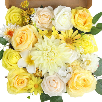 Multi Use Artificial Flowers Combo for DIY Centerpieces Arrangements Wedding Bridal Bouquet Table Chair Decor Candle Holder Baby Shower Cake Decor Flower Strips Home Décor (Yellow)