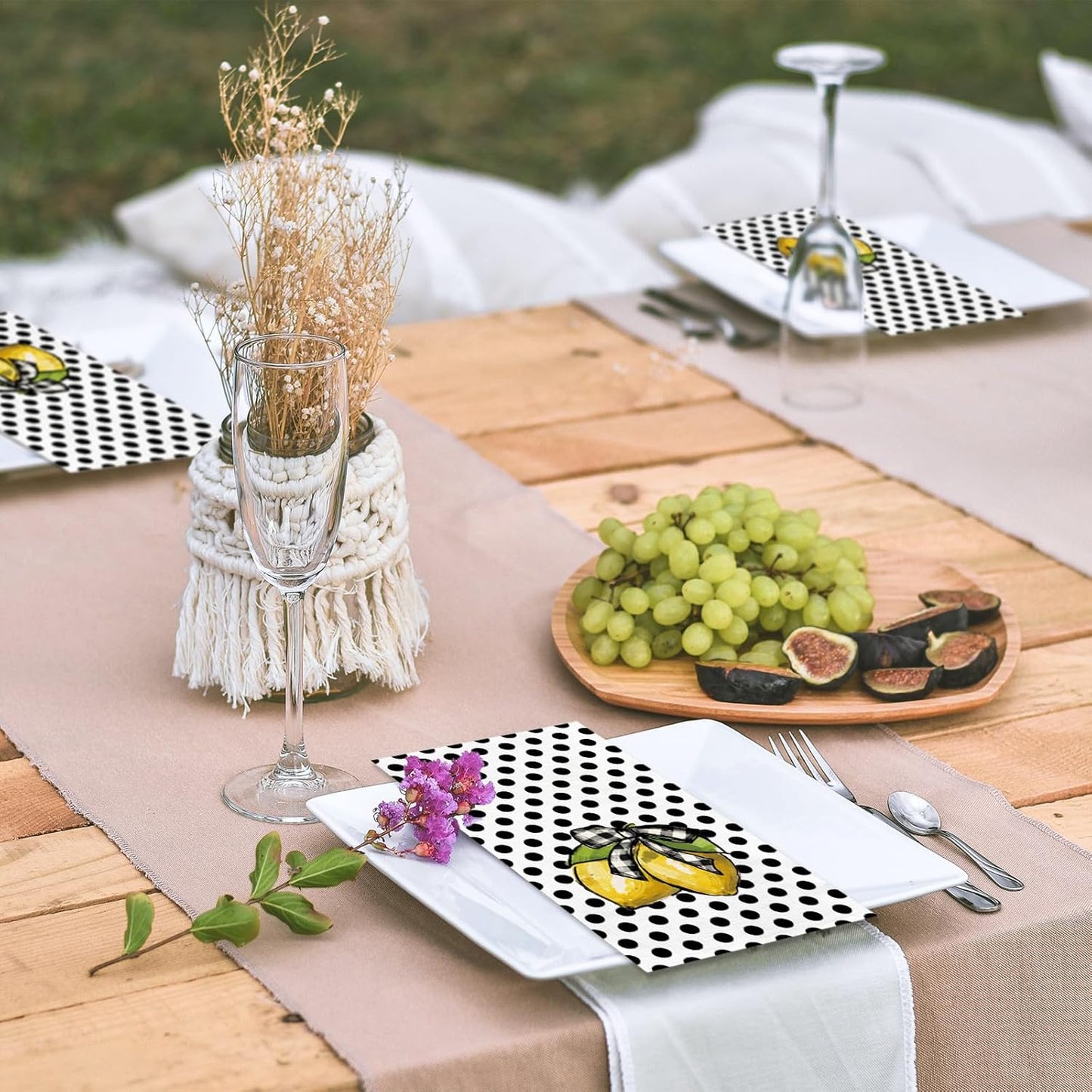 100 Count Summer Disposable Napkins Black Polka Dots Lemon Cocktail Napkins Decorative Luncheon Dinner Paper Guest Hand Towels for Birthday Wedding Kitchen Bathroom Party Supplies 4.3x7.8 Inch
