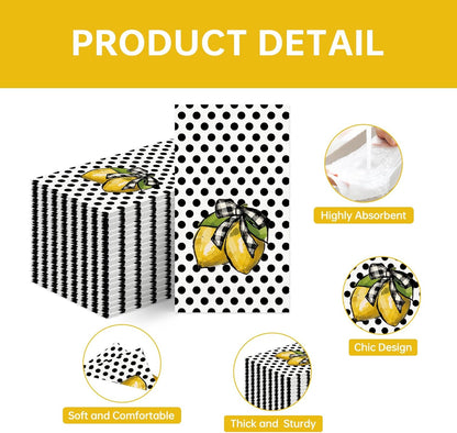 100 Count Summer Disposable Napkins Black Polka Dots Lemon Cocktail Napkins Decorative Luncheon Dinner Paper Guest Hand Towels for Birthday Wedding Kitchen Bathroom Party Supplies 4.3x7.8 Inch