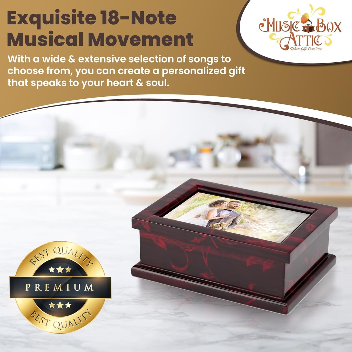Modern 4 x 6 Photo Frame Musical Jewelry Box with Floral Motifs-Many Songs to Choose-Yellow Submarine