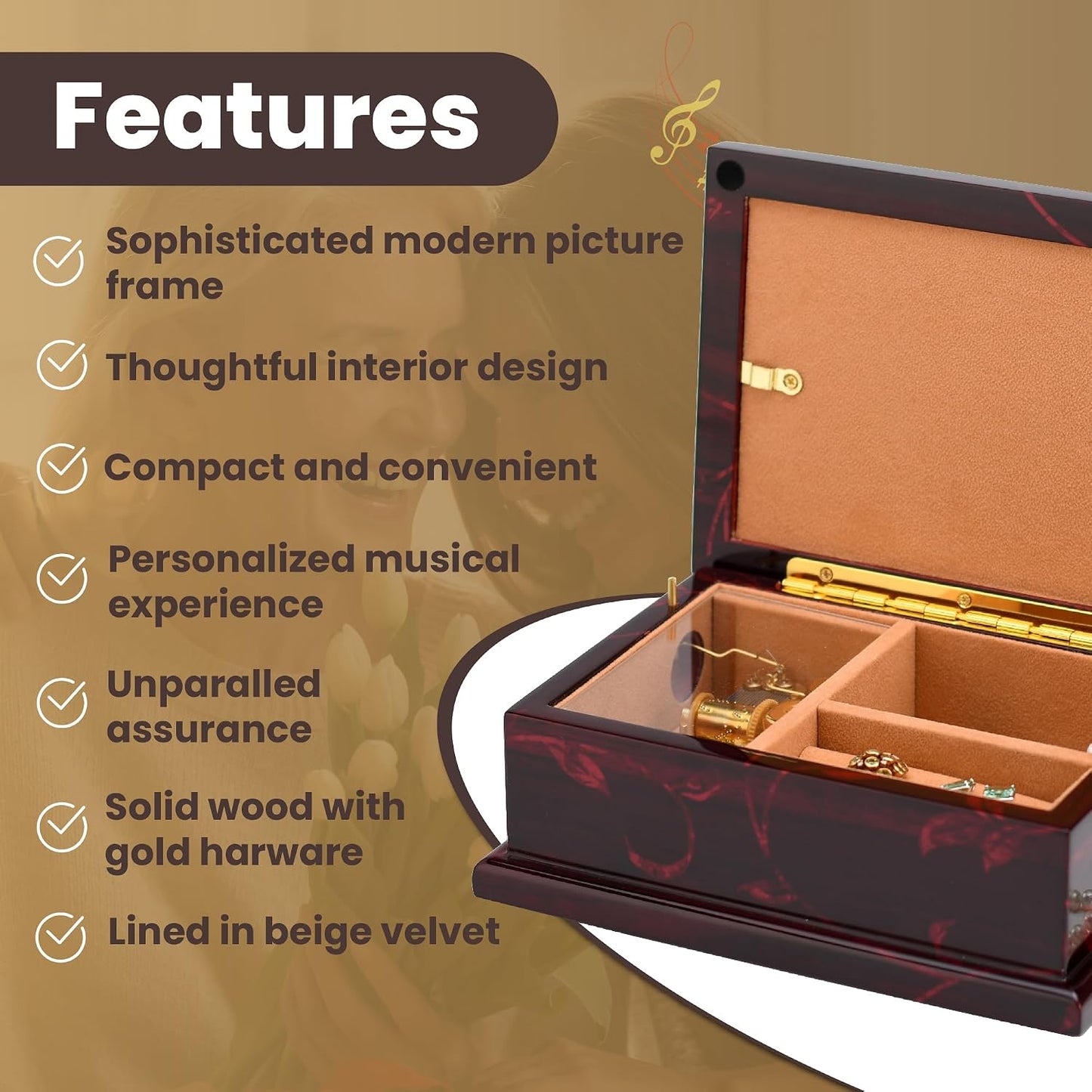 Modern 4 x 6 Photo Frame Musical Jewelry Box with Floral Motifs-Many Songs to Choose-Yellow Submarine