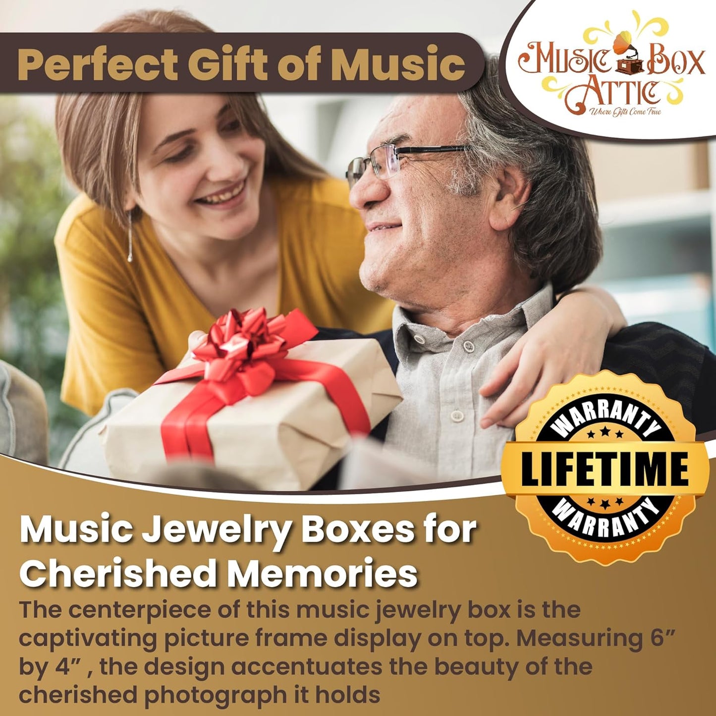 Modern 4 x 6 Photo Frame Musical Jewelry Box with Floral Motifs-Many Songs to Choose-Yellow Submarine