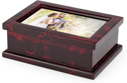 Modern 4 x 6 Photo Frame Musical Jewelry Box with Floral Motifs-Many Songs to Choose-Yellow Submarine