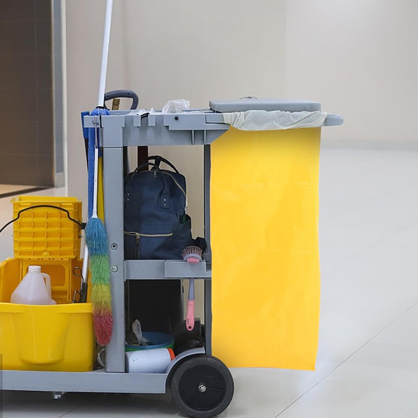Heavy Duty Housekeeping Cart Bag Made of Sturdy Oxford Cloth, Yellow Utility Tote Bag Designed to Organize Rags and Tools and Keep Items Sanitary for Efficient Cleaning Tasks