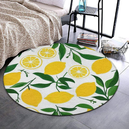 Large Round Area Rug, Home Bedroom Decor Mat, Modern Non Slip Circular Sofa Rug, Yellow Lemon Outside Carpet, 24inch